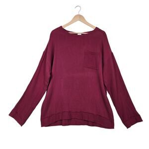 Cotton Bleu Gauzy Top Sz L Burgandy 100% Cotton Lonh Sleeve Lagenlook